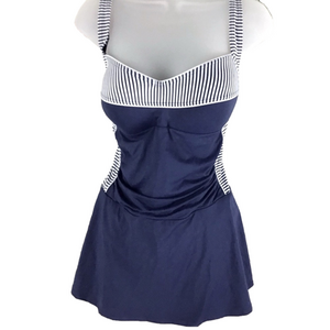 Nip Tuck size 10 swim dress nautical classic retro striped ruched slimming
